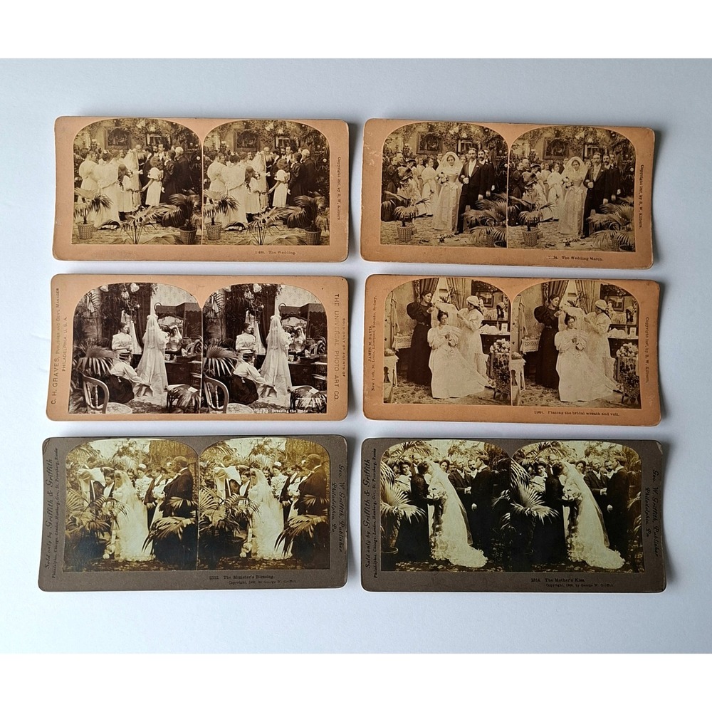 6 Antique 1897-1900 Wedding Stereoview Cards B.W. Kilburn Griffith Victorian